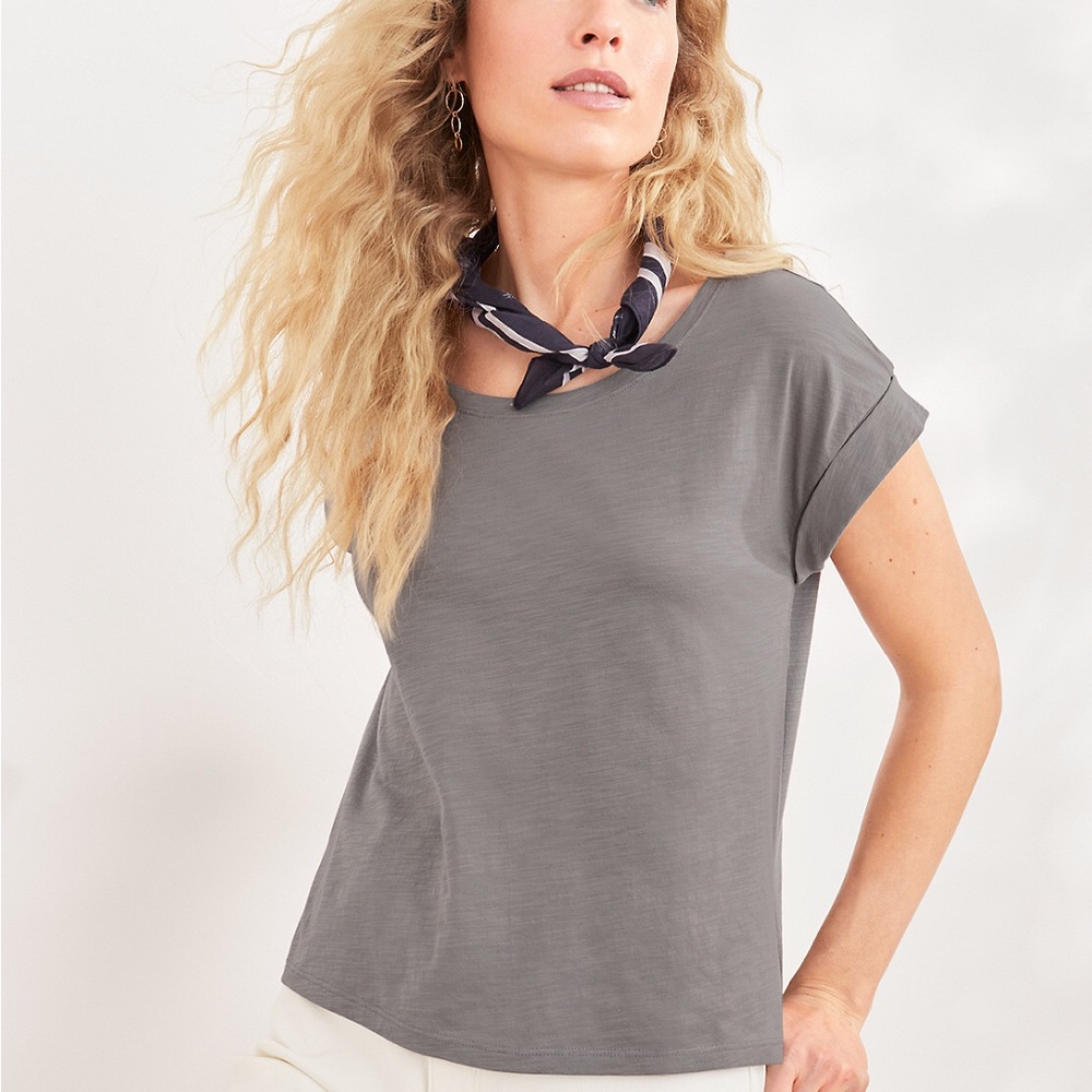 NWT Garnet Hill Weekender Cropped Boxy Tee Gray Organic Cotton T-shirt